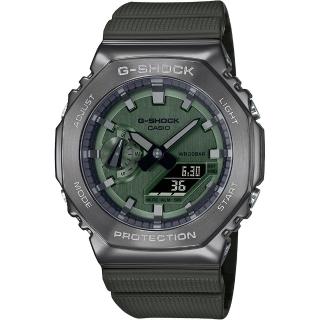 【CASIO 卡西歐】G-SHOCK 金屬時尚八角髮絲紋雙顯錶 新年 禮物(GM-2100B-3A/速)