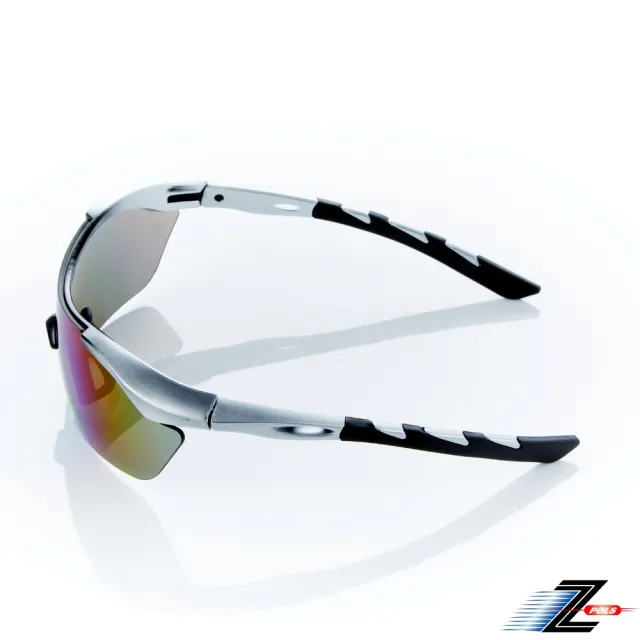 【Z-POLS】質感黑銀漸層TR90頂級材質框 抗UV400 PC電鍍七彩綠一片式帥氣運動太陽眼鏡(輕巧彈性配戴舒適)