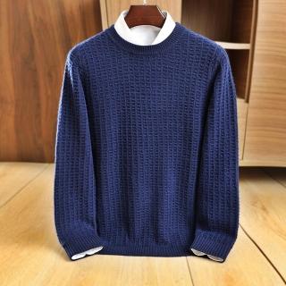 【巴黎精品】現貨+預購 100%羊毛毛衣長袖針織衫(保暖時尚華夫格紋圓領男上衣4色a1ie27)
