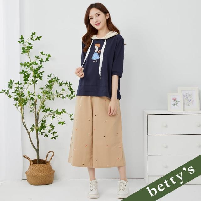 【betty’s 貝蒂思】腰鬆緊抽繩迷你刺繡休閒寬褲(卡其)