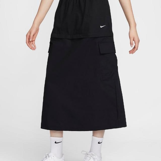 【NIKE 耐吉】工裝裙 可拆式短裙 伸縮 女款 AS W NSW ESSTL WVN MR CGO MDI 黑色(FV7504104)