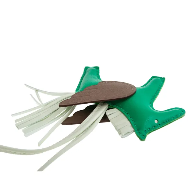 【Hermes 愛馬仕】經典雙色小羊皮手工飛馬兒吊飾(PM/淺芝麻色/綠色/草綠)
