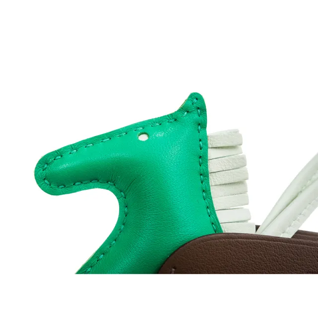 【Hermes 愛馬仕】經典雙色小羊皮手工飛馬兒吊飾(PM/淺芝麻色/綠色/草綠)