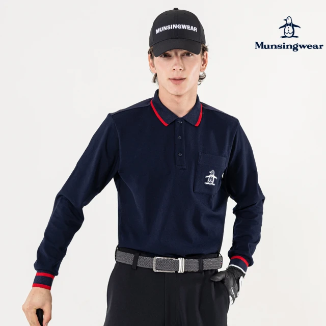 Munsingwear 企鵝牌 男款深藍色企鵝口袋印花長袖POLO衫 MGUT2B11