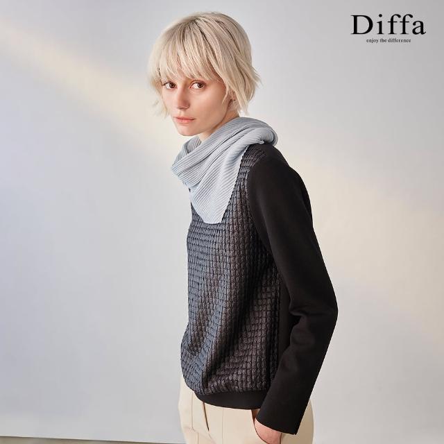 【Diffa】黑色立體格紋異素材拼接針織衫-女