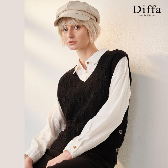 【Diffa】側邊開釦坑條織紋背心毛衣-女