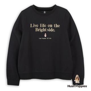 【Hush Puppies】女裝 T恤 質感造型英文字繡花刺繡小狗長袖T恤(黑色 / 44211108)