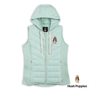 【Hush Puppies】女裝 外套 拼接織帶刺繡狗羽絨連帽背心(淺綠 / 44217101)