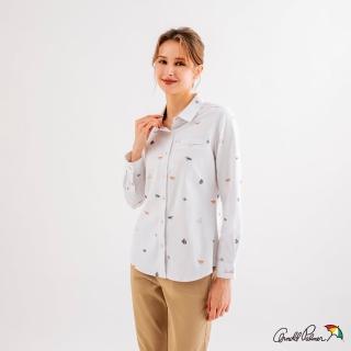 【Arnold Palmer 雨傘】女裝-修身剪接滿版繡花長袖襯衫(白色)