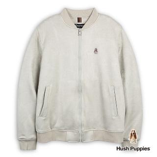 【Hush Puppies】男裝 外套 素色空氣層麂皮絨刺繡小狗休閒外套(淺灰 / 44117201)
