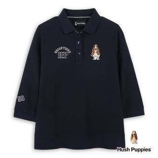 【Hush Puppies】女裝 POLO衫 造型英文繡花刺繡狗七分袖POLO衫(丈青 / 44201103)