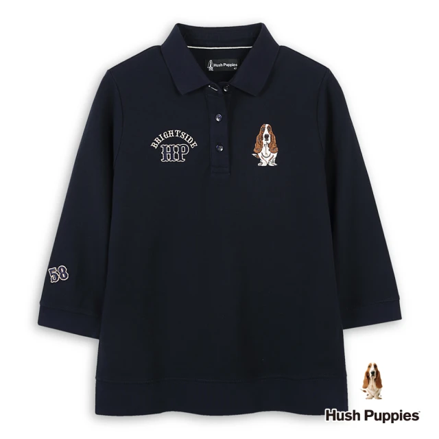 Hush Puppies 女裝 POLO衫 造型英文繡花刺繡狗七分袖POLO衫(丈青 / 44201103)