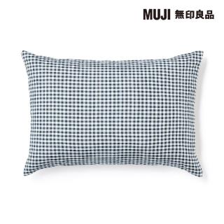 【MUJI 無印良品】再生聚酯速乾枕套/50/深藍格紋 52*95cm 圓柱形