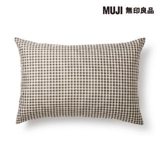 【MUJI 無印良品】再生聚酯速乾枕套/50/棕格紋 52*95cm 圓柱形