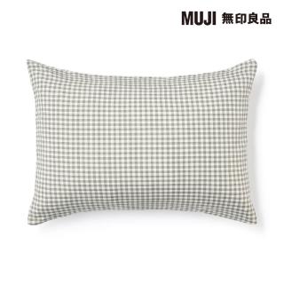 【MUJI 無印良品】再生聚酯速乾枕套/50/綠格紋 52*95cm 圓柱形