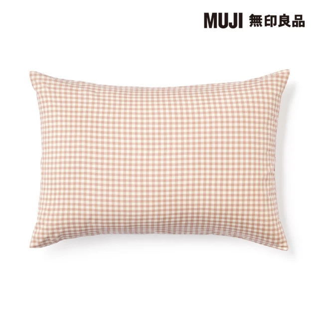 MUJI 無印良品 再生聚酯速乾枕套/43/粉紅格紋