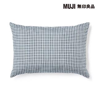 【MUJI 無印良品】再生聚酯速乾枕套/43/深藍格紋 45*88cm 圓柱形