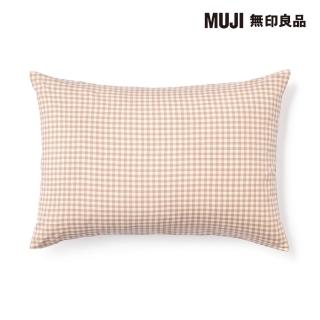 【MUJI 無印良品】再生聚酯速乾枕套/50/粉紅格紋 52*95cm 圓柱形