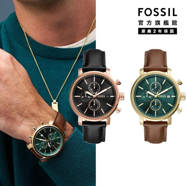 【FOSSIL 官方旗艦館】Rhett系列 復古尊爵三眼手錶 真皮錶帶指針手錶 43MM(多色可選)