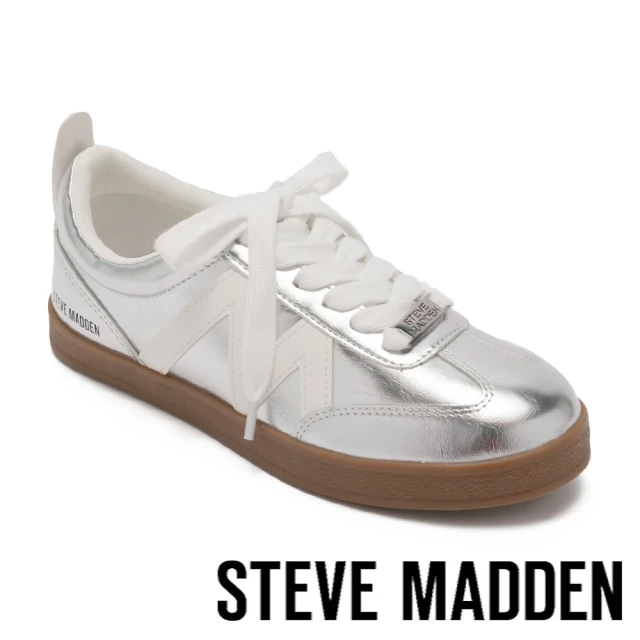 steve madden DEGREE 爆裂紋拼接M平底休閒鞋(銀色)