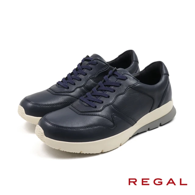 REGAL 日本原廠增高軟墊抗震止滑皮質休閒鞋 藍色(351W-NAVY)