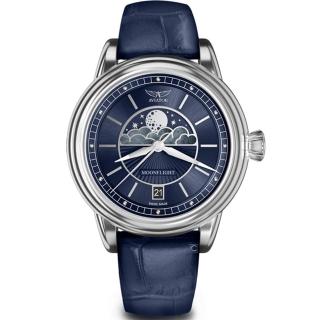 【AVIATOR】飛行員 DOUGLAS MOONFLIGHT 月相顯示時尚腕錶 手錶(V13302554)