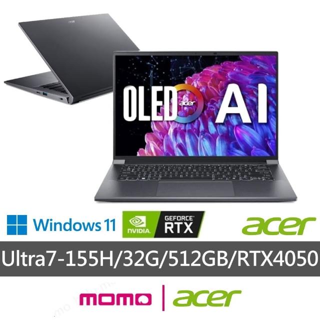 【Acer 宏碁】14.5吋Ultra7 RTX獨顯效能筆電(Swift X/SFX14-72G-736M/Ultra7-155H/32G/512G/RTX4050/W11)