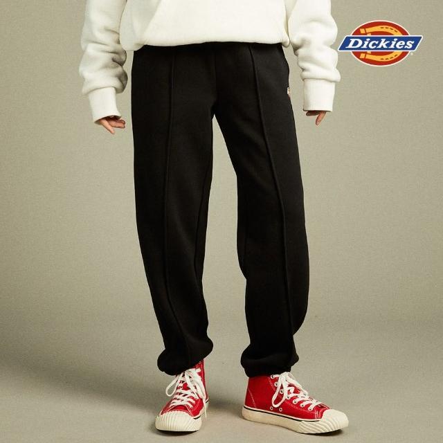 【Dickies】女款黑色抓絨立體剪裁經典三色Logo舒適縮口長褲｜DK012351BLK