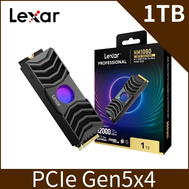 【Lexar 雷克沙】NM1090 1TB Gen5 M.2 2280 PCIe NVMe ssd固態硬碟 5年保 最高讀取11500MB/s RGB風扇散熱