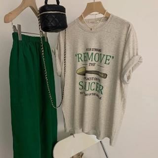 【K.W.】現貨韓國天絲棉品味風尚涼爽透氣上衣T恤(涼感 造型 休閒 印花 共1色)