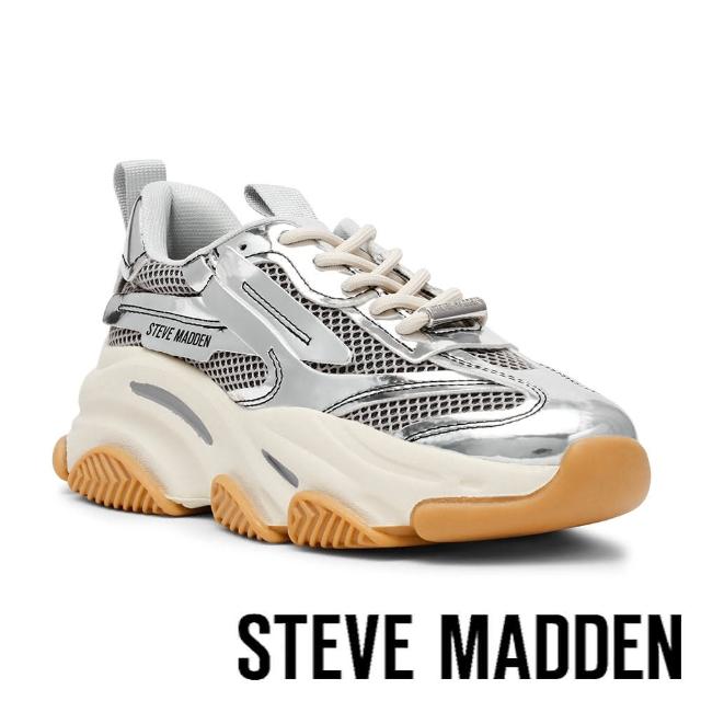 【steve madden】E 拼接牛仔布厚底休閒鞋(銀色)