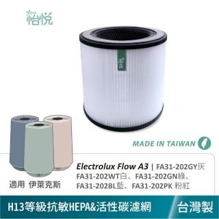 【怡悅】適用 Electrolux 伊萊克斯 Flow A3 FA31-202GY WT PK GN BL 抗敏濾心1入(臺灣製造 抗敏版)