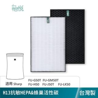 【怡悅】適用夏普 SHARP FU-G50T FU-GM50T FU-H50 FU-J50T 抗敏濾心1入 蜂巢活性碳1入(臺灣製造 抗敏版)