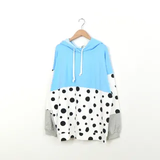 【Dailo】圓點拼接連帽長袖上衣(藍)