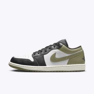 【NIKE 耐吉】Air Jordan 1 Low 男 休閒鞋 AJ1 皮革 低筒 喬丹 黑橄欖綠(553558-092)