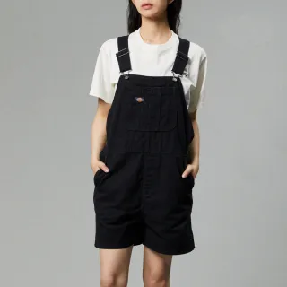 【Dickies】女款水洗黑純棉帆布多口袋設計休閒吊帶短褲｜DK013006C40