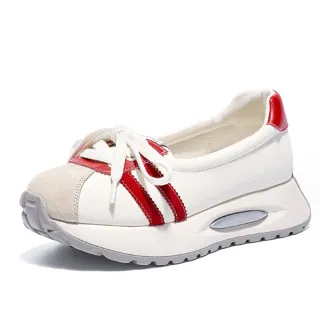 【JP Queen New York】韓系魅力拼接綁帶女款淺口厚底休閒鞋(3色可選)