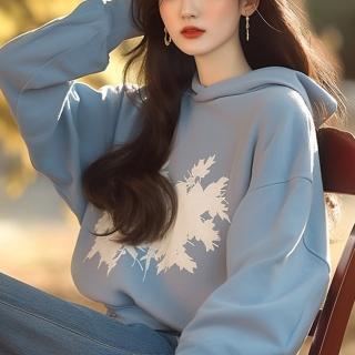 【ONEY 歐妮】★花系列藍色印花上衣(上衣/女裝/T恤/休閒/百搭)