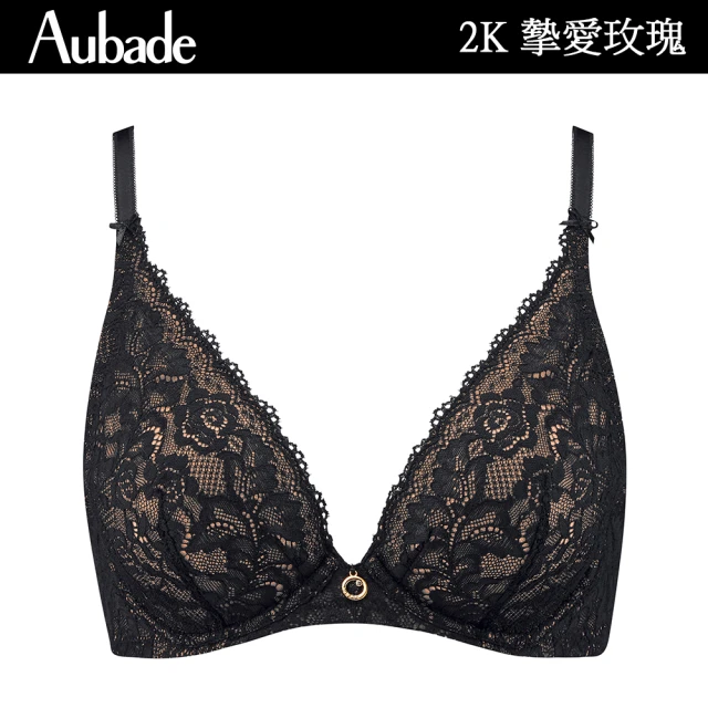 Aubade 摯愛玫瑰水滴無襯內衣 性感內衣 法國進口 女內衣(2K-黑.牙白)