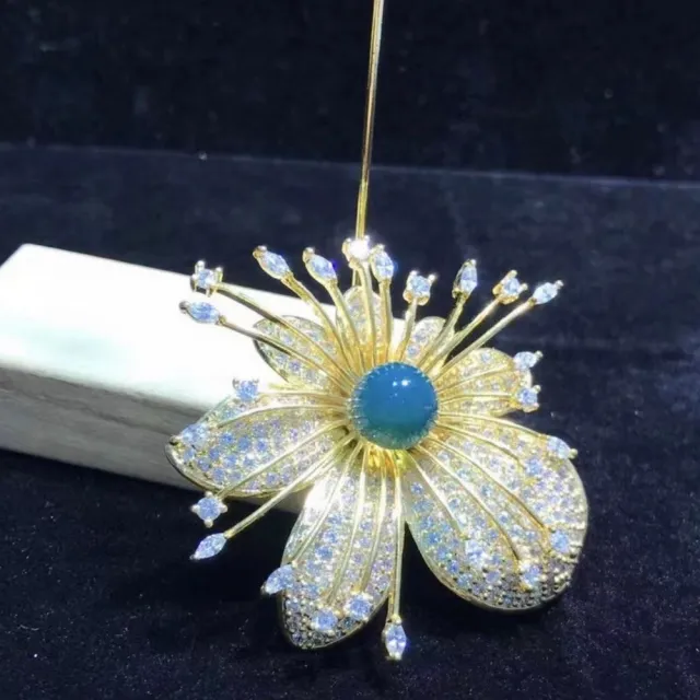 【勝弘珠寶】多明尼加藍珀花朵胸花-10mm