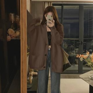 【D.studio】韓版慵懶復古長版針織外套(毛衣 針織上衣 長版外套 連帽外套 女裝 衣服 上衣 保暖外套 J288)