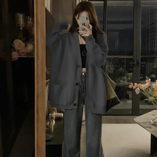 【D.studio】韓版慵懶復古長版針織外套(毛衣 針織上衣 長版外套 連帽外套 女裝 衣服 上衣 保暖外套 J288)