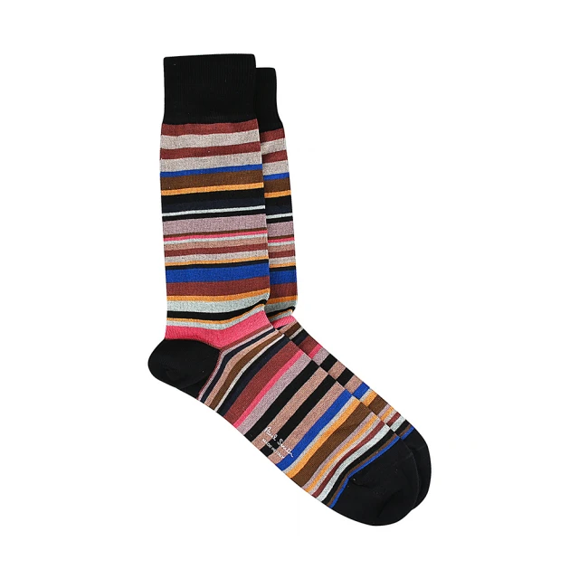 Paul Smith Paul Smith草寫LOGO橫條紋棉質混紡中筒長襪(黑x多色)