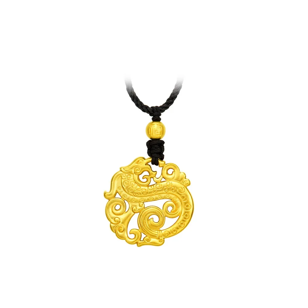 【周大福】傳承系列 金龍圖騰升龍團佩 黃金吊墜_計價黃金