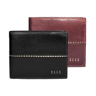 【ELLE HOMME】ELLE時尚真皮圖騰款 皮夾/男夾/短夾(黑色/棕色)
