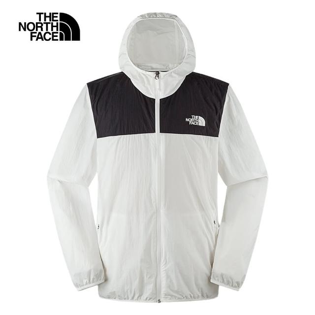 【The North Face 官方旗艦】北面男款黑白拼接DWR防潑水連帽外套｜8AUSKY4(抗UV)