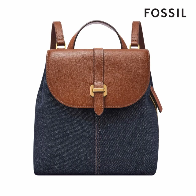 FOSSIL 官方旗艦館 Emery 牛仔金釦後背包-藍色 SHB3208423