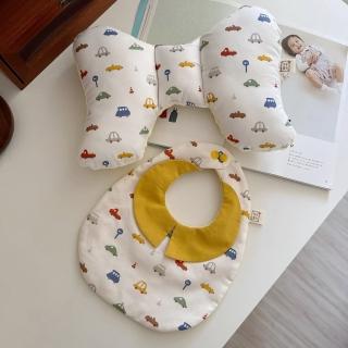 【Lianne baby】韓國有機棉男寶汽車嬰兒禮物蝴蝶枕圍兜彌月禮(滿月禮 收涎禮物 週歲禮 彌月禮盒)