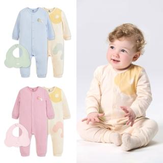 【奇哥】CHIC BASICS系列 嬰幼童裝 長袖前開扣兔裝-2入(附圍兜 3-18個月)