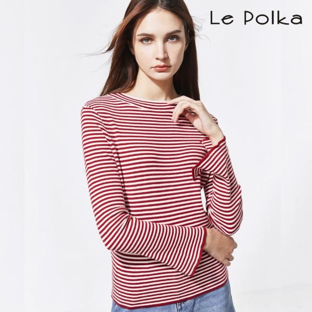 【Le Polka】條紋喇叭袖內搭針織上衣-2色-女